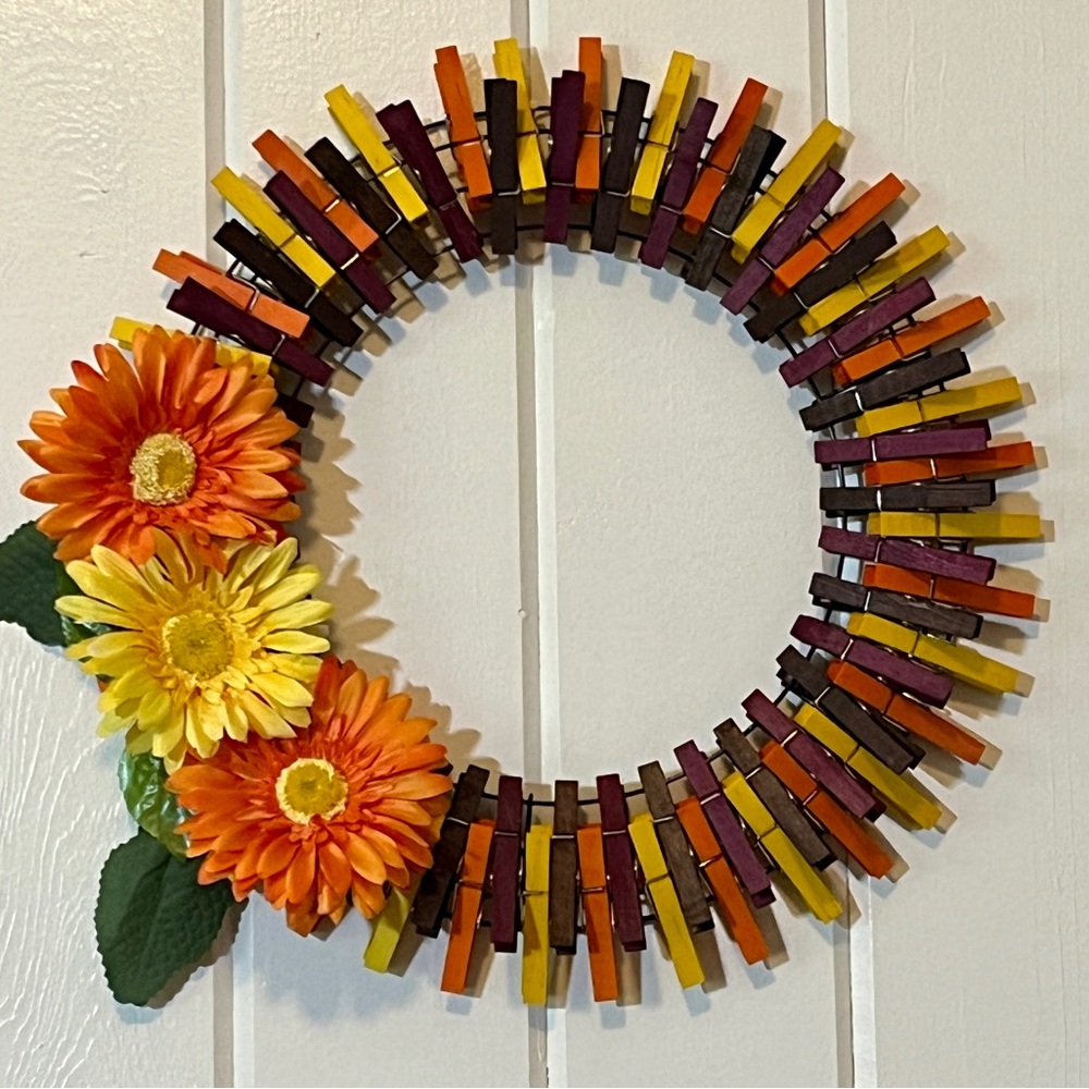 Festive Fall Colorful Clothespin Wreath
